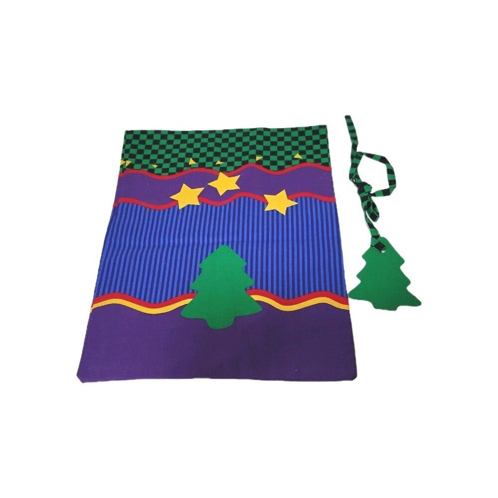 Wine Bottle Sleeve Gift Bag & Tag NWOT Christmas Fabric Tree Stars Colorful